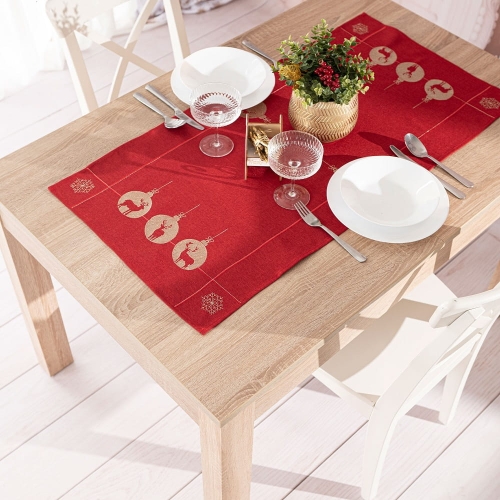 Bieżnik świąteczny czerwony 40x140 Błyszczący Renifer