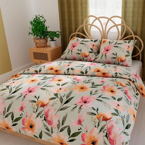 Komplet pościeli z bawełny satynowej w kwiaty 160x200 Floralis 