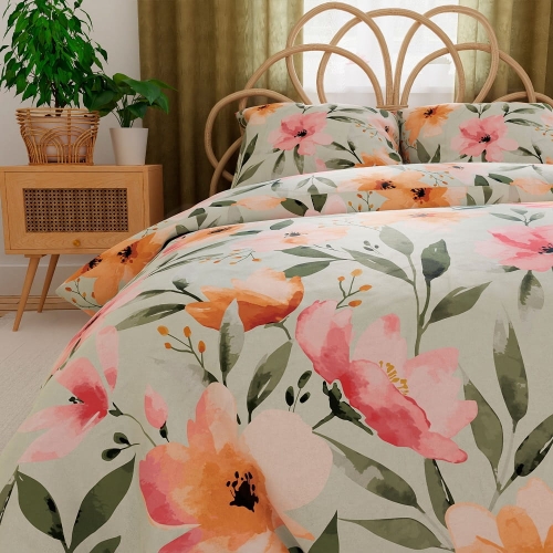 Komplet pościeli z bawełny satynowej w kwiaty 220x200 Floralis
