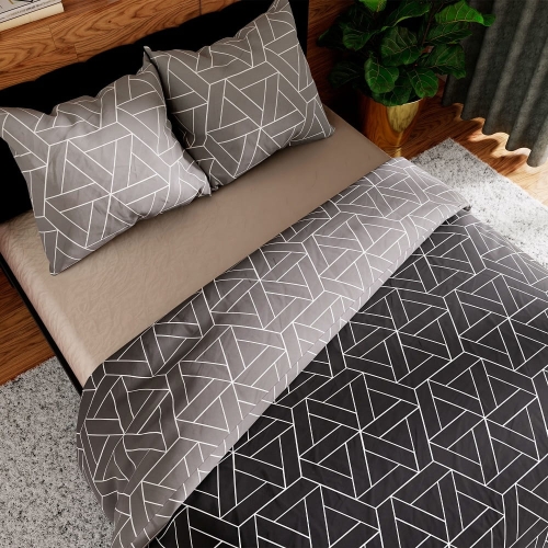Komplet pościeli z bawełny satynowej geometryczny wzór 160x200 Zafira
