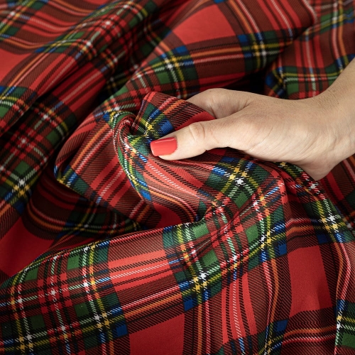 Komplet świątecznej pościeli z bawełny satynowej 220x200 w czerwono zieloną kratę