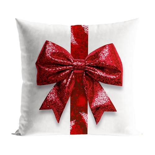 Poszewka dekoracyjna świąteczna 40x40 Czerwona Brokatowa Kokarda