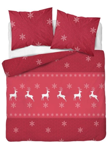 Pościel flanelowa świąteczna czerwona 160x200 Białe Renifery 