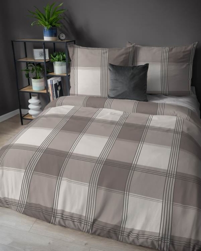 Pościel flanelowa beżowa 220x200 w kratę