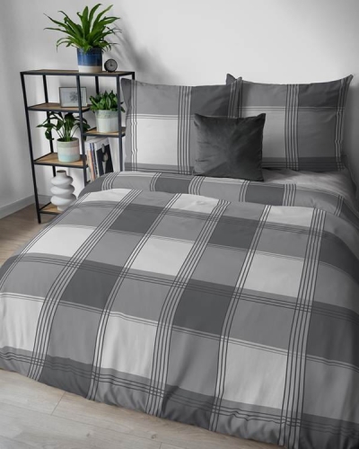 Pościel flanelowa w odcieniach szarości 220x200 w kratę