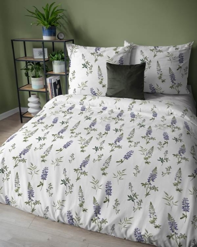 Pościel flanelowa w 160x200 w lawendowo fioletowe kwiaty łubinu
