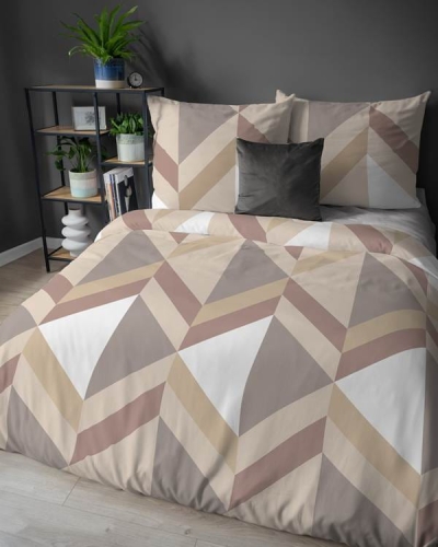 Pościel flanelowa w beżach i brązach 160x200 we wzór geometryczny 