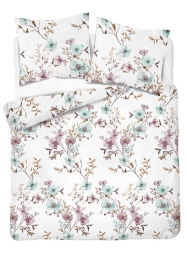 Pościel flanelowa 160x200 w fioletowe i błękitne kwiaty