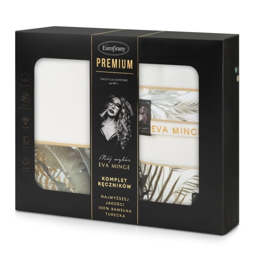 Komplet ręczników białych z motywem roślinnym Ewa Minge w pudełku trzy częściowych