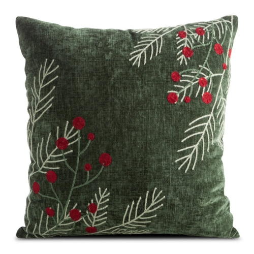 Poszewka świąteczna zielona 45x45 Haftowane Gałązki Jemioły