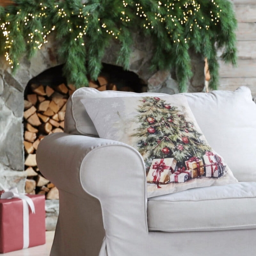 Poszewka świąteczna velvetowa 45x45 Choinka z Prezentami