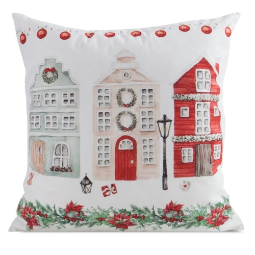 Poszewka świąteczna velvetowa 45x45 Świąteczne Domki