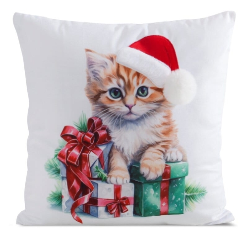 Poszewka świąteczna velvetowa 45x45 Kotek w Czapce Mikołaja