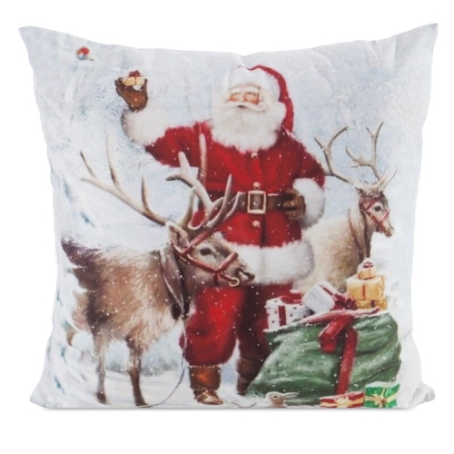 Poszewka świąteczna velvetowa 45x45 Mikołaj z Reniferami