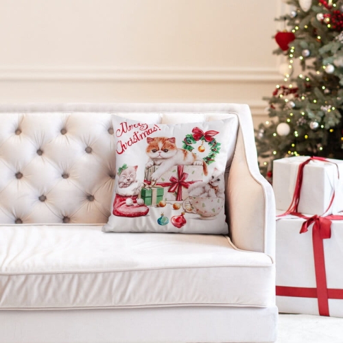 Poszewka świąteczna velvetowa 45x45 Kotki