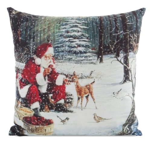 Poszewka świąteczna velvetowa 45x45 Mikołaj w lesie