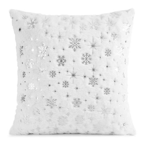 Poszewka świąteczna futrzana biała 45x45 Srebrne Śnieżynki