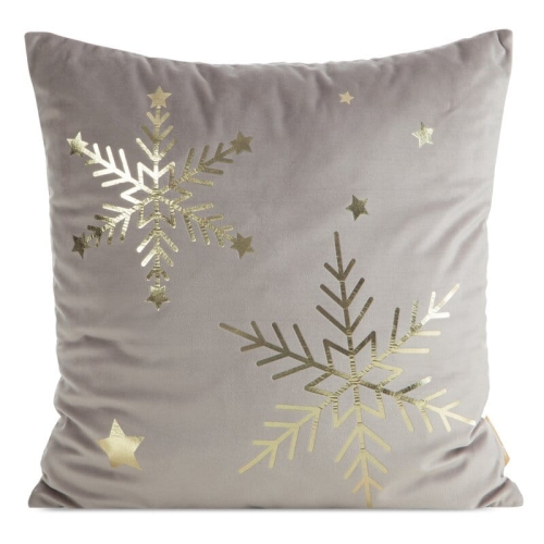 Poszewka świąteczna Velvetowa Beżowa 45x45 Złote Płatki Śniegu