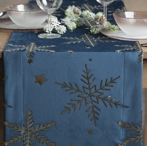 Bieżnik świąteczny granatowy 40x140 Złote Śnieżynki