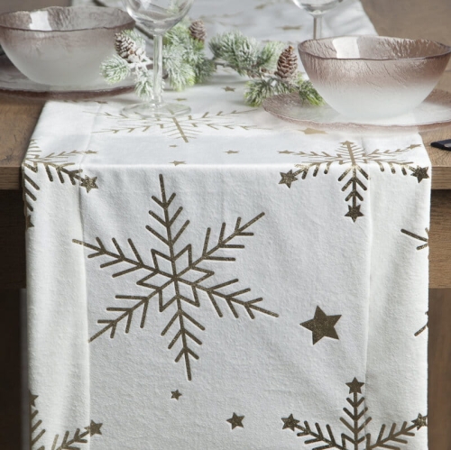 Bieżnik świąteczny biały 40x140 Złote Śnieżynki 