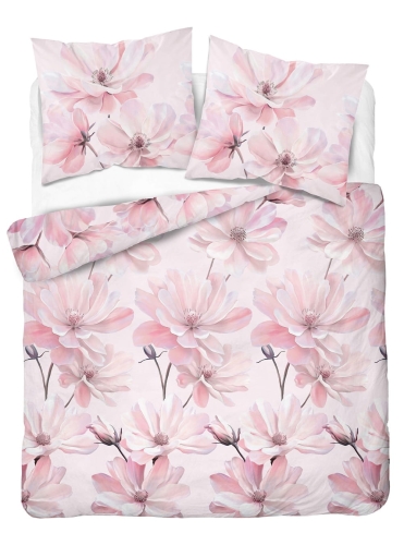 Komplet pościeli z satyny bawełnianej 220x200 w różowe malarskie kwiaty