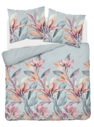 Komplet pościeli z satyny bawełnianej miętowej 220x200 w roślinny wzór
