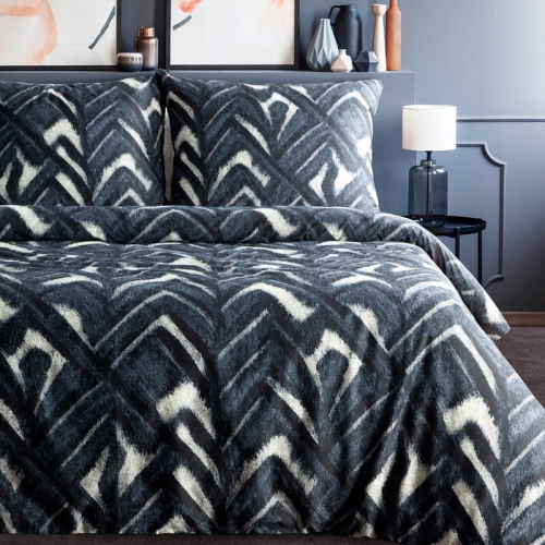 Komplet pościeli z bawełny satynowej Spring 220x200 geometryczny wzór w granacie, czerni i bieli