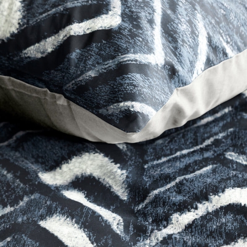 Komplet pościeli z bawełny satynowej Spring 220x200 geometryczny wzór w granacie, czerni i bieli