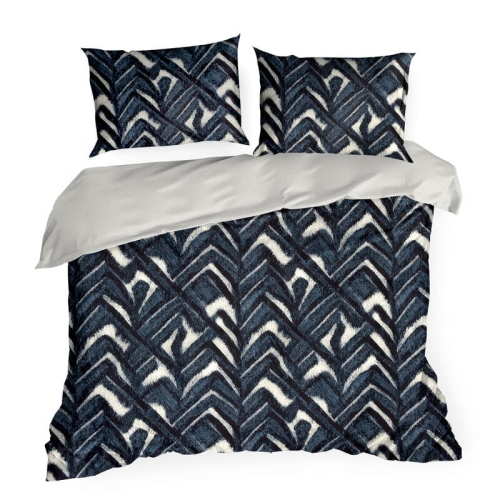 Komplet pościeli z bawełny satynowej Spring 220x200 geometryczny wzór w granacie, czerni i bieli