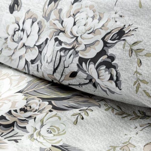 Komplet pościeli z bawełny satynowej Spring 160x200 duże kremowe kwiaty