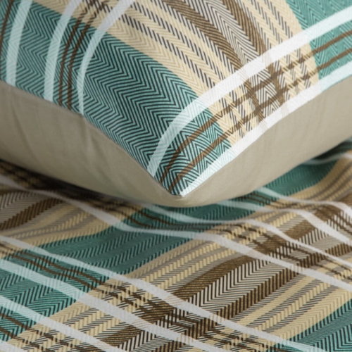 Komplet pościeli z bawełny satynowej Spring 160x200 zielono beżowa w kratę