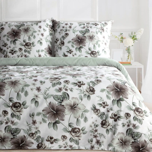 Komplet pościeli z bawełny satynowej Spring 160x200 w hibiskusy i róże
