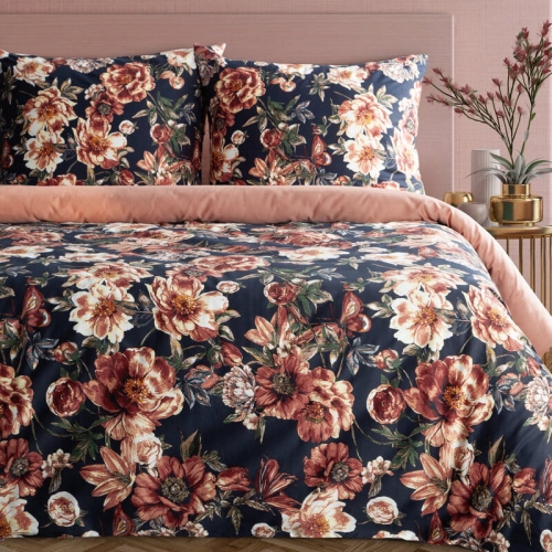 Komplet pościeli z bawełny satynowej Spring 140x200 w czerwone i burgundowe kwiaty