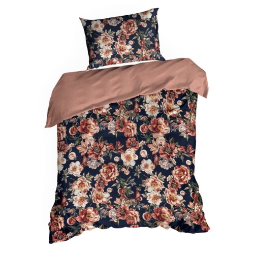 Komplet pościeli z bawełny satynowej Spring 140x200 w czerwone i burgundowe kwiaty