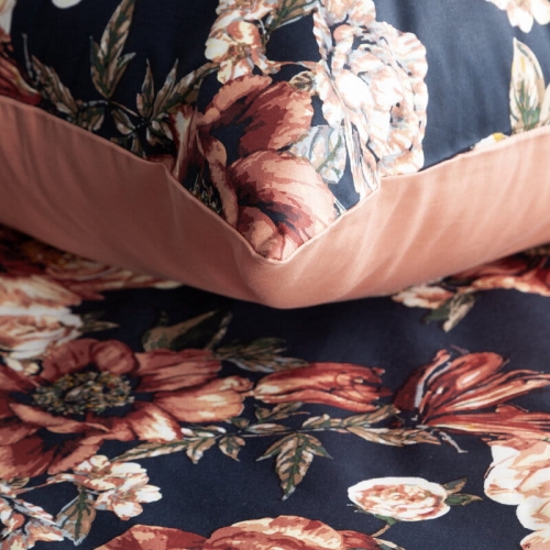 Komplet pościeli z bawełny satynowej Spring 160x200 w czerwone i burgundowe kwiaty