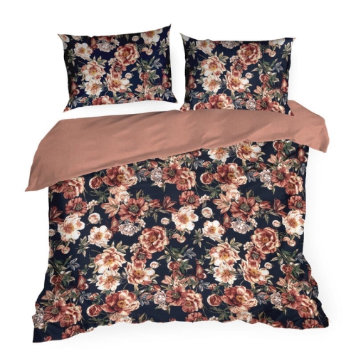 Komplet pościeli z bawełny satynowej Spring 160x200 w czerwone i burgundowe kwiaty