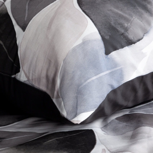 Komplet pościeli z bawełny satynowej w liście Spring 220x200 w odcieniach czerni, szarości i bieli 