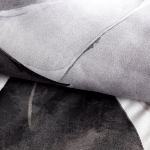Komplet pościeli z bawełny satynowej w liście Spring 220x200 w odcieniach czerni, szarości i bieli 