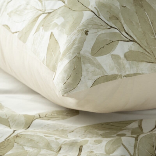 Komplet pościeli z bawełny satynowej w liście Spring 140x200 w beżu i złamanej bieli