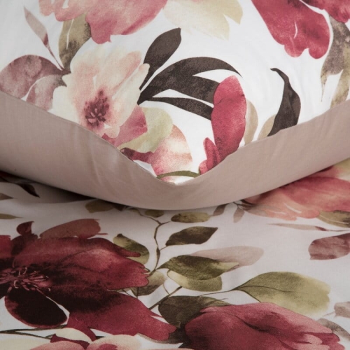 Komplet pościeli z bawełny satynowej Spring 160x200 w czerwone, bordowe i pudrowe kwiaty