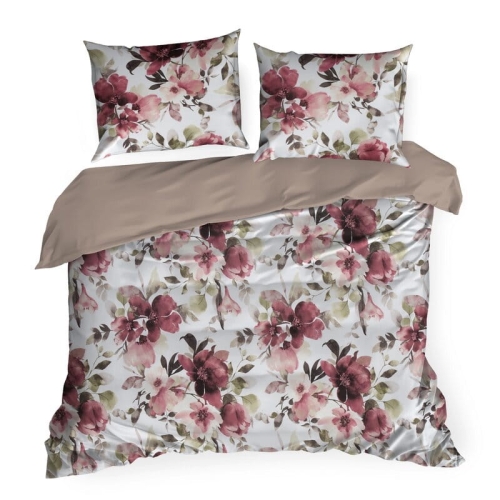 Komplet pościeli z bawełny satynowej Spring 160x200 w czerwone, bordowe i pudrowe kwiaty