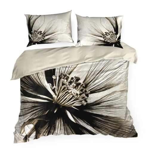 Komplet pościeli z bawełny satynowej Spring 160x200 w duży czarno beżowy kwiat