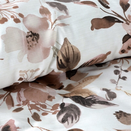 Komplet pościeli z bawełny satynowej Spring 160x200 beżowe, brązowe i pudrowe kwiaty