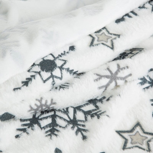 Koc świąteczny biały 150x200 Granatowe Płatki Śniegu