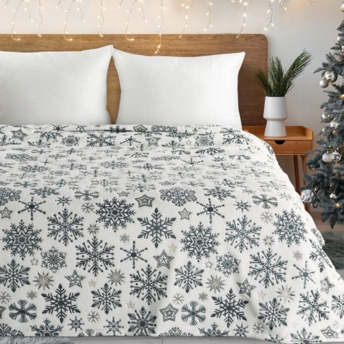 Koc świąteczny biały 150x200 Granatowe Płatki Śniegu