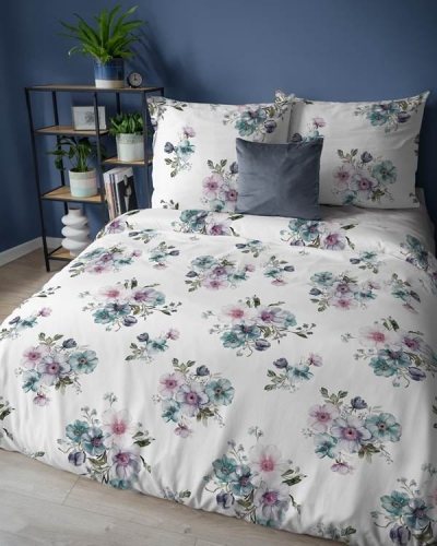 Pościel flanelowa w pastelowych odcieniach 140x200 w kwiatowe bukiety 