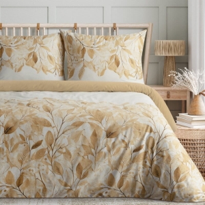 Komplet pościeli z bawełny satynowej Spring 220x200 w beżowe i kremowe liście