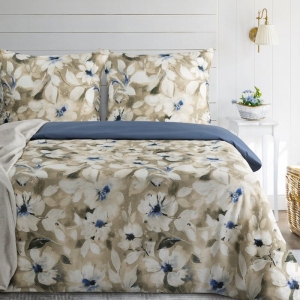 Komplet pościeli z bawełny satynowej Spring 220x200 w beżowo błękitne kwiaty