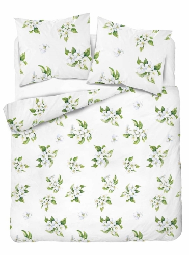 Pościel bawełniana biała 100% 220x200 w białe kwiaty