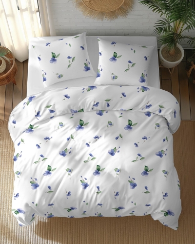 Pościel bawełniana 100% 160x200 w błękitne kwiaty